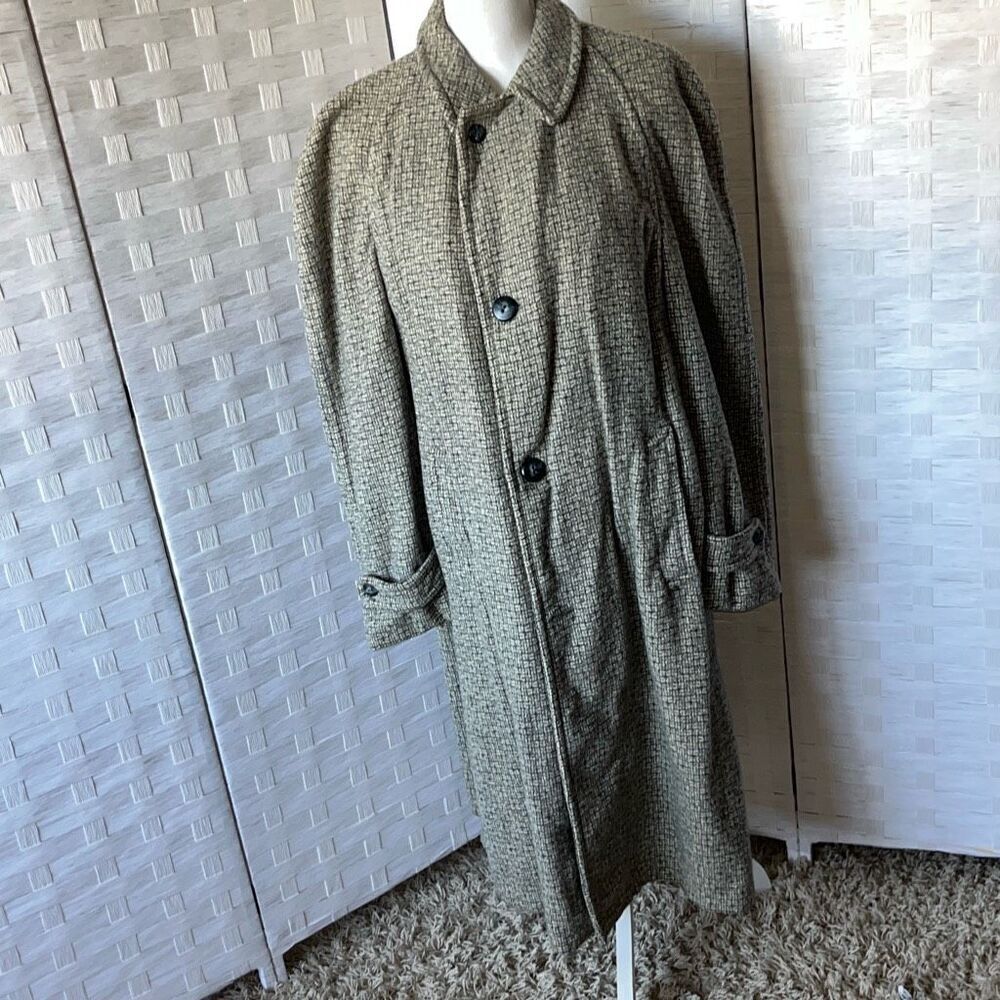 Vintage Harris Tweed Plymouth Of Boston Trench Coat Gray Scottish Top O’ Tweed 1